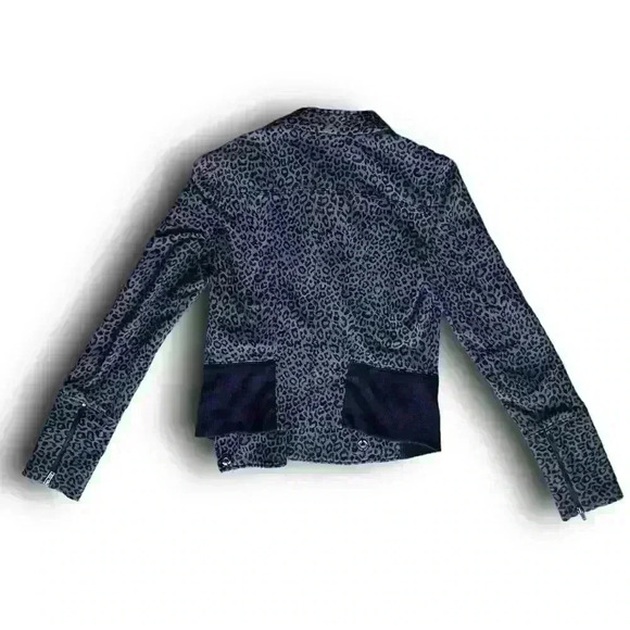 Express Moto Jacket Leopard Zipper Cuffs Asymmetrical Full Zip Gray Black Small - Picture 5 of 7